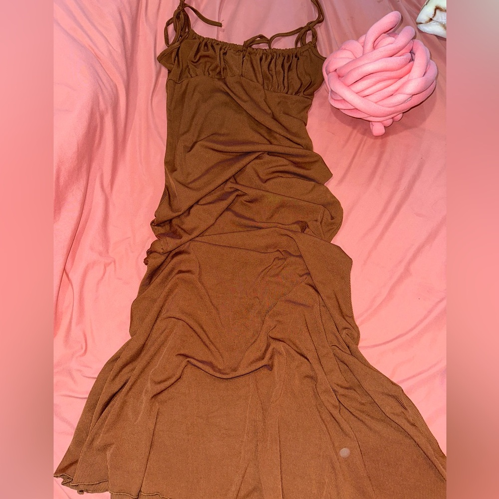 Elegant Brown Ruched Maxi Dress